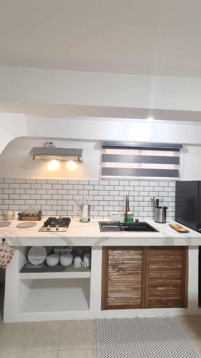 Kitchen or kitchenette, stove