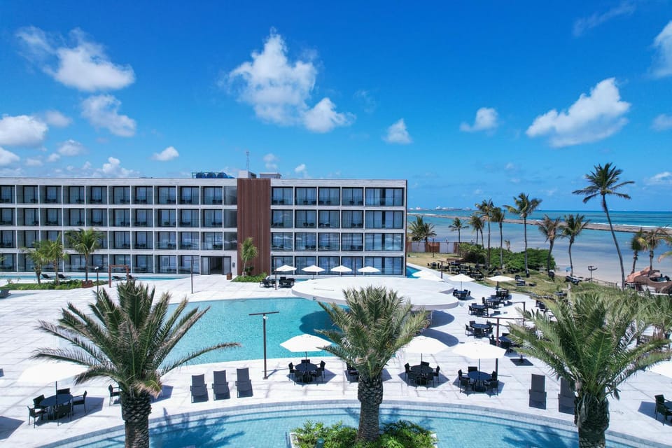 Property building, Natural landscape, Beach, Pool view, Sea view, Swimming pool