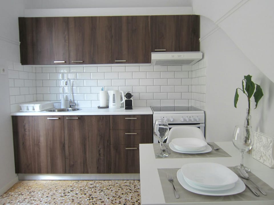 Kitchen or kitchenette, stove