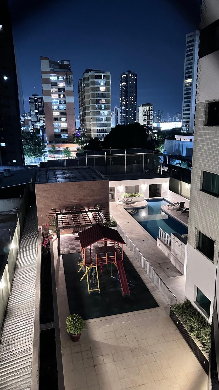Night, View (from property/room), Balcony/Terrace, Pool view, Swimming pool
