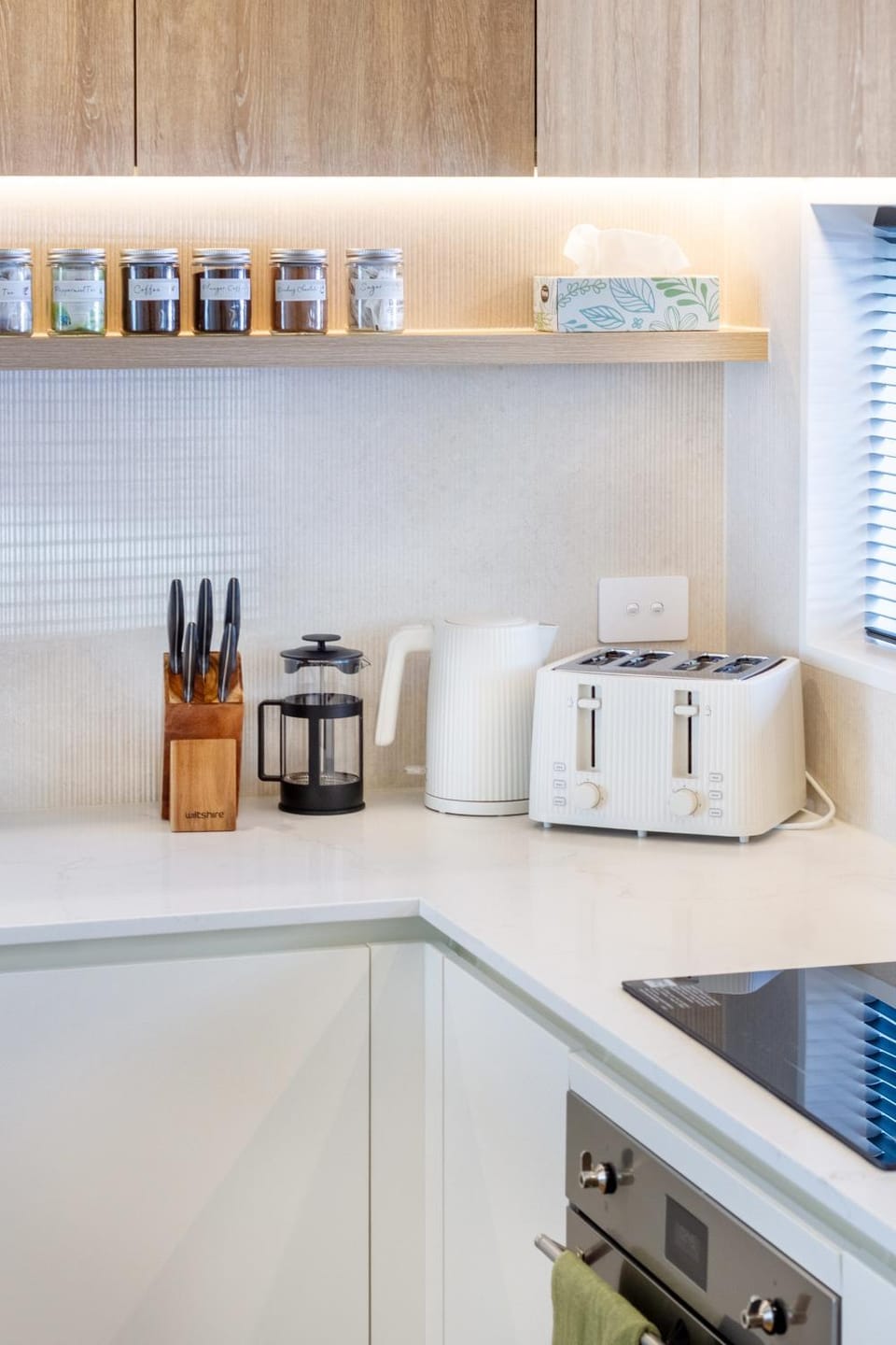 Kitchen or kitchenette, stove, toaster
