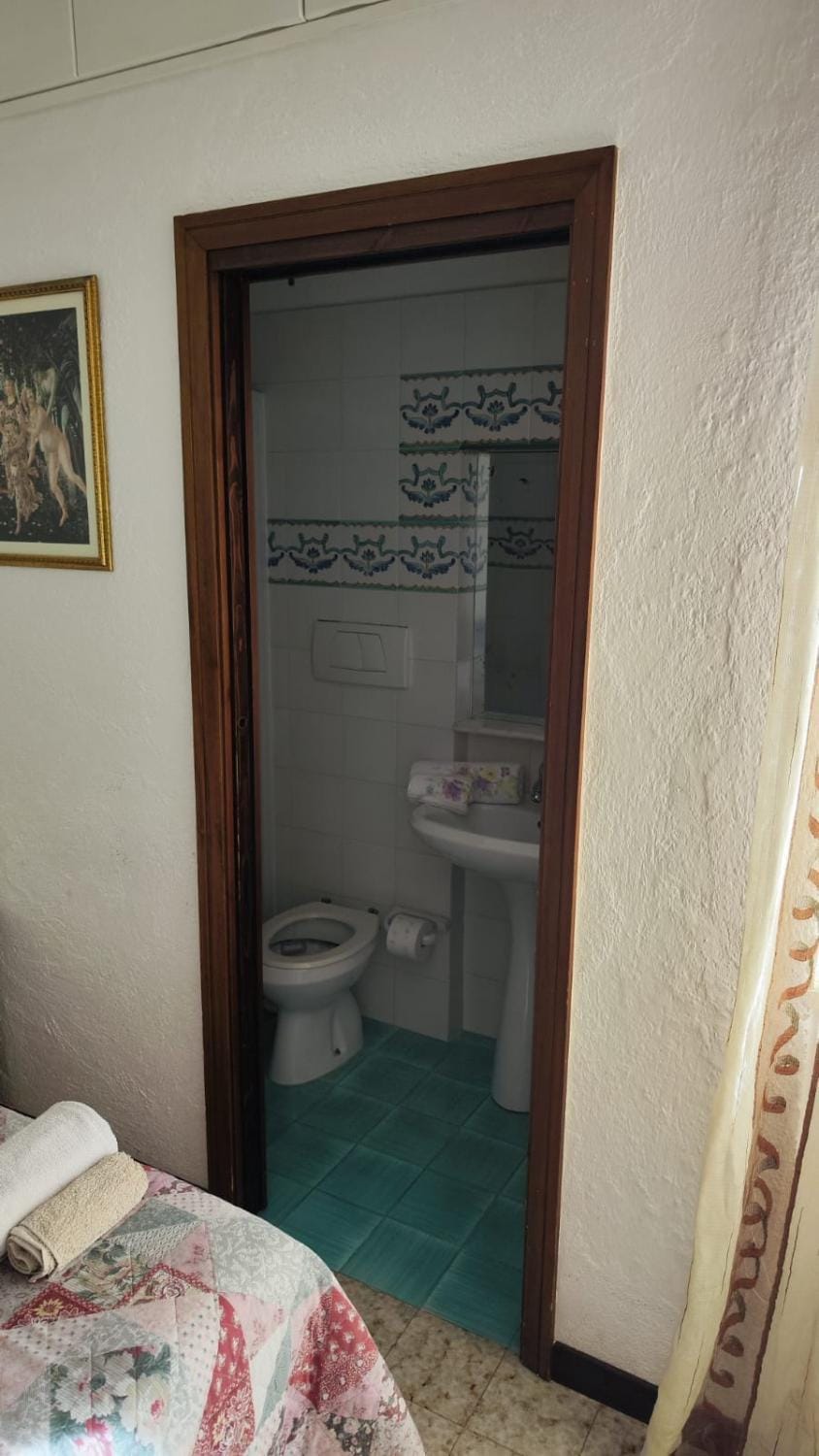 Toilet, Bed, Bathroom, Photo of the whole room, towels