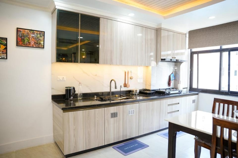 Kitchen or kitchenette, stove