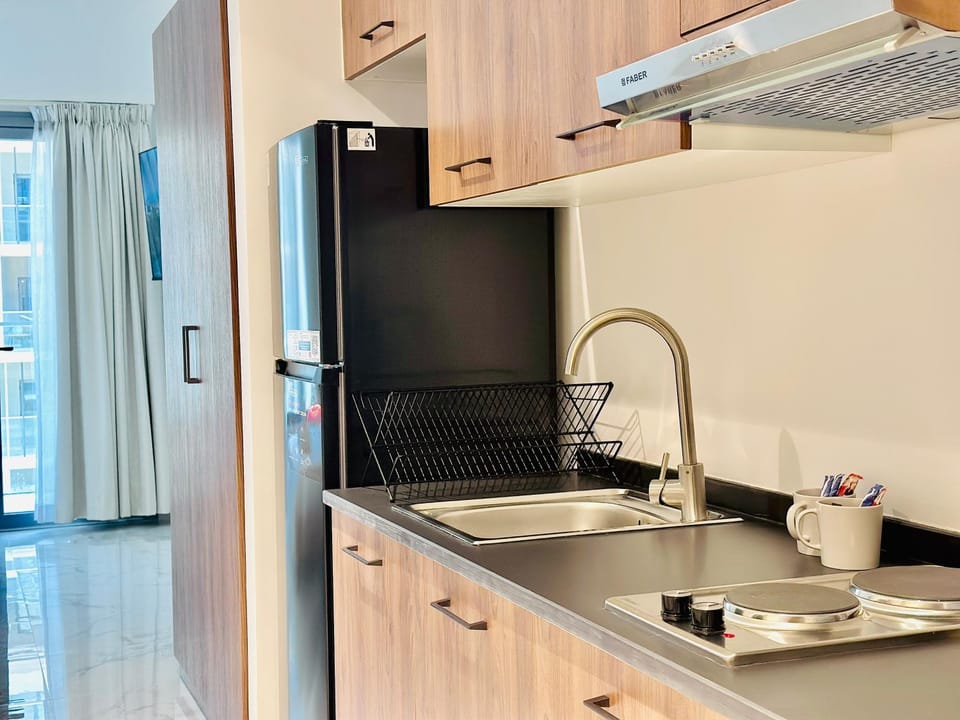 Kitchen or kitchenette, stove