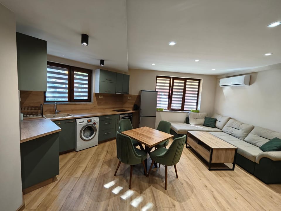 Kitchen or kitchenette, Living room, Seating area, washing machine, air conditioner