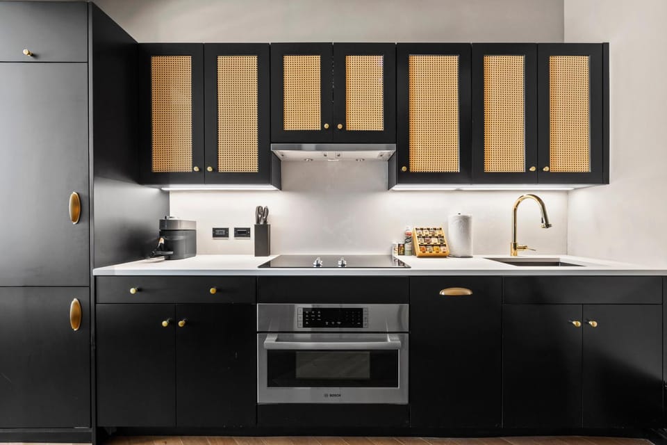Kitchen or kitchenette, stove