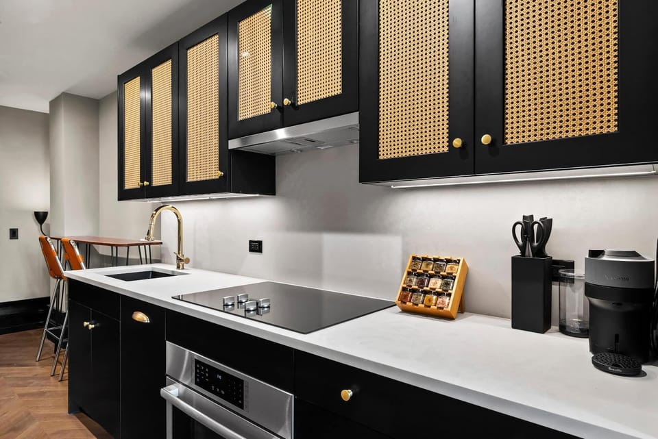 Kitchen or kitchenette, stove