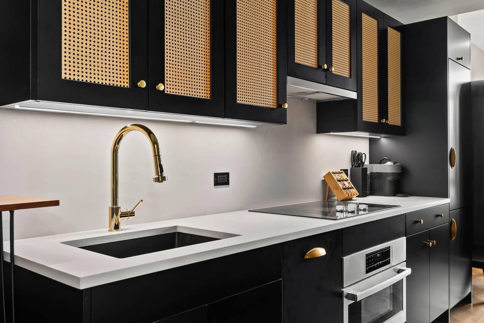 Kitchen or kitchenette, stove