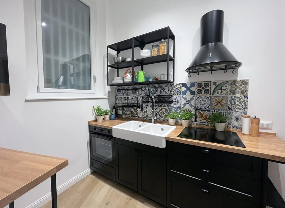 Kitchen or kitchenette, stove