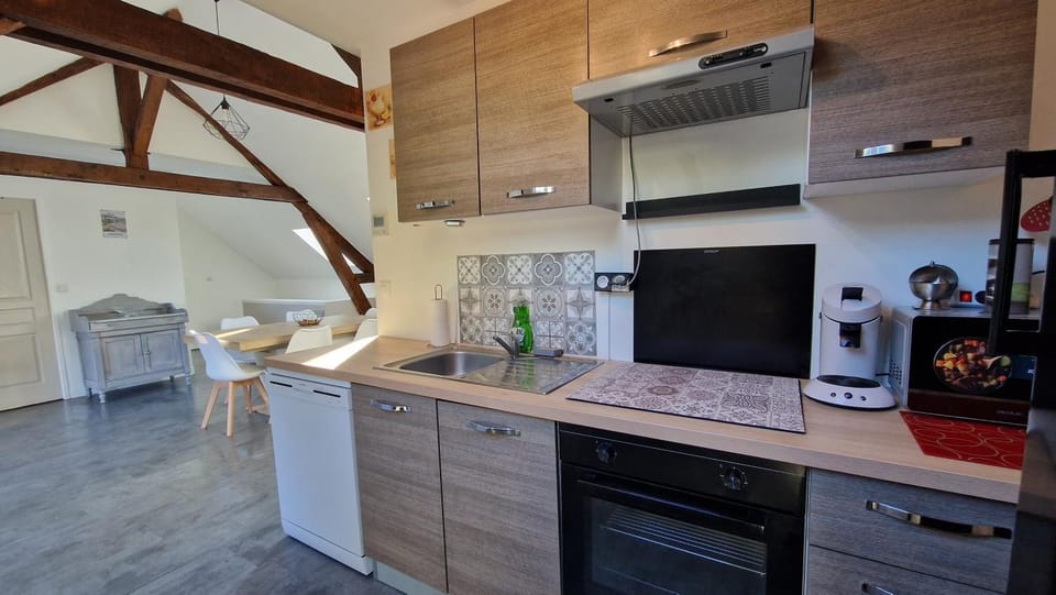 Kitchen or kitchenette, dishwasher, oven, stove