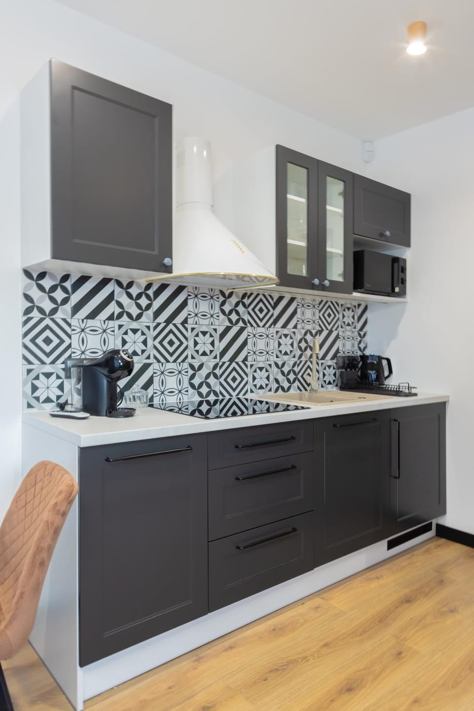 Kitchen or kitchenette, stove