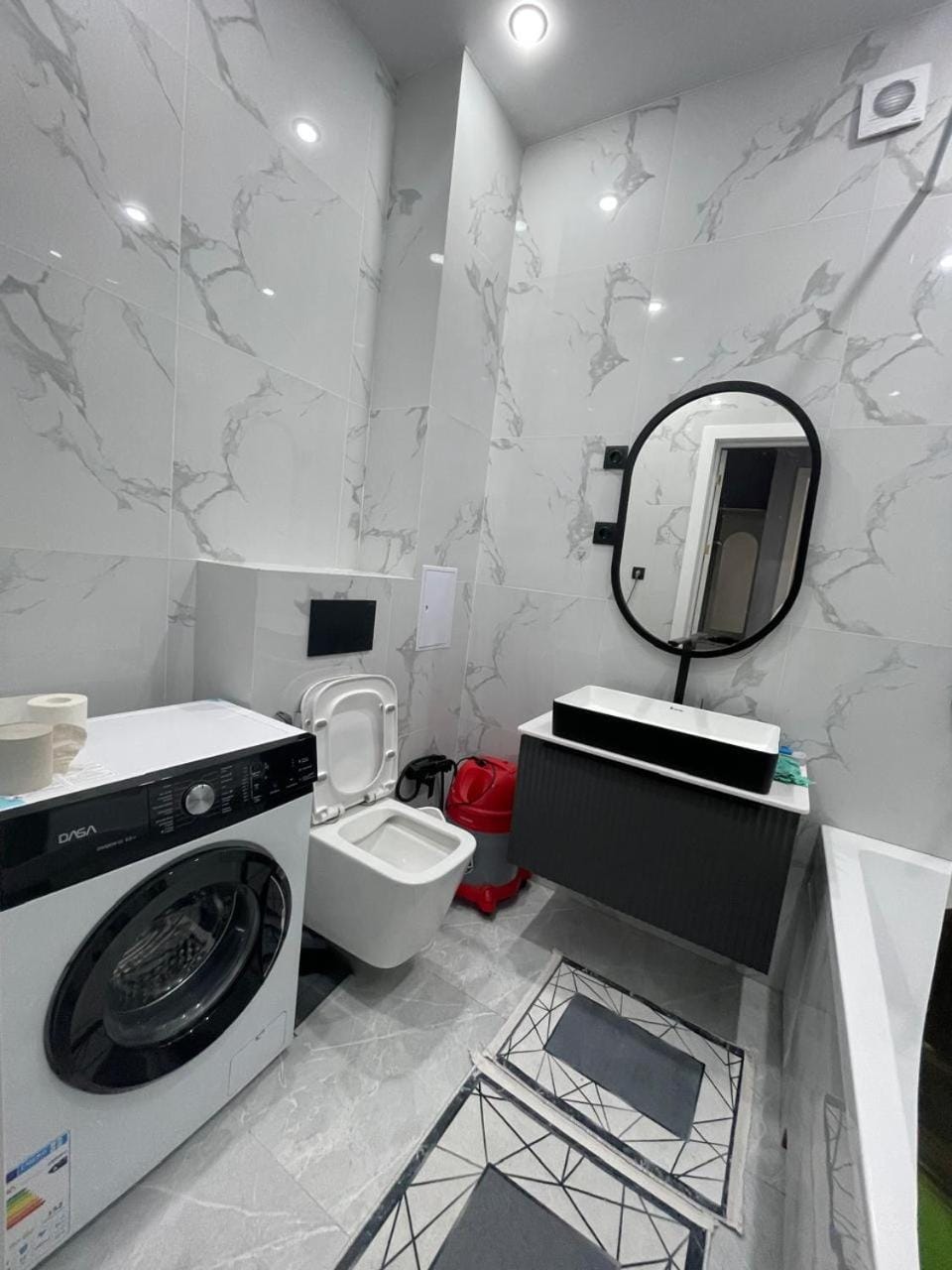 Bathroom, washing machine, dryer