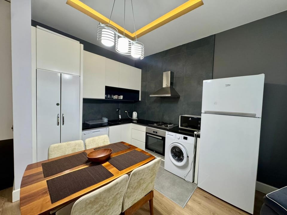 Kitchen or kitchenette, stove, washing machine