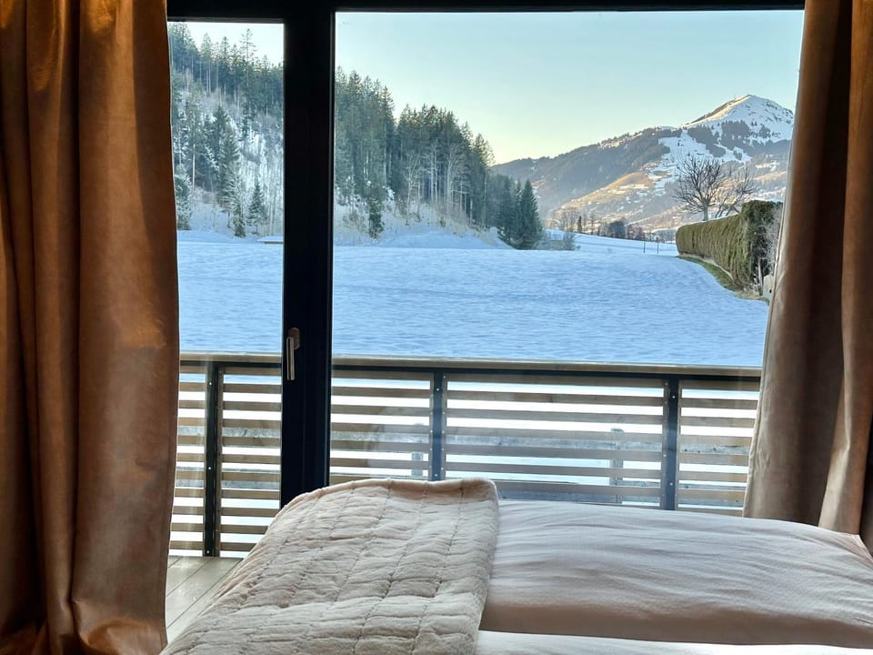 Bed, Natural landscape, Winter, Balcony/Terrace, Bedroom