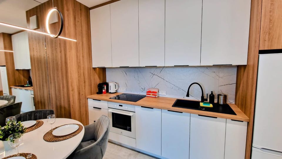 Kitchen or kitchenette, dishwasher, stove