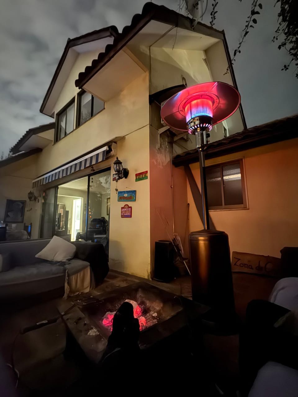 Property building, Patio, Night, Seating area
