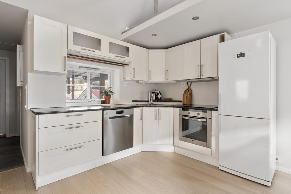 Kitchen or kitchenette, dishwasher, stove