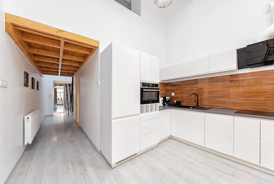 Kitchen or kitchenette, stove