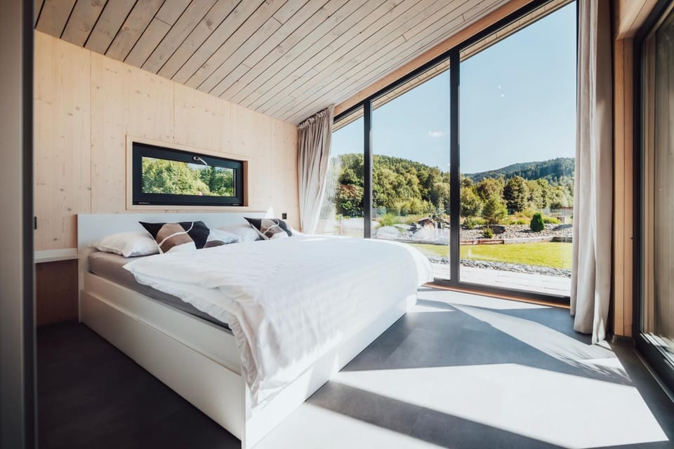 Bed, Natural landscape, Bedroom, Mountain view