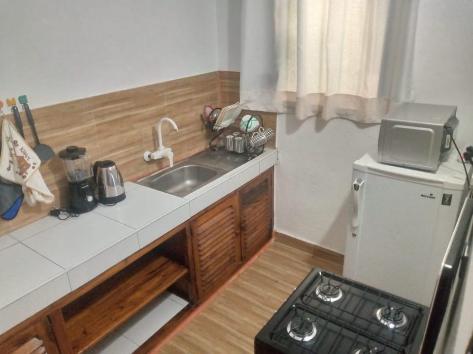 Kitchen or kitchenette, stove