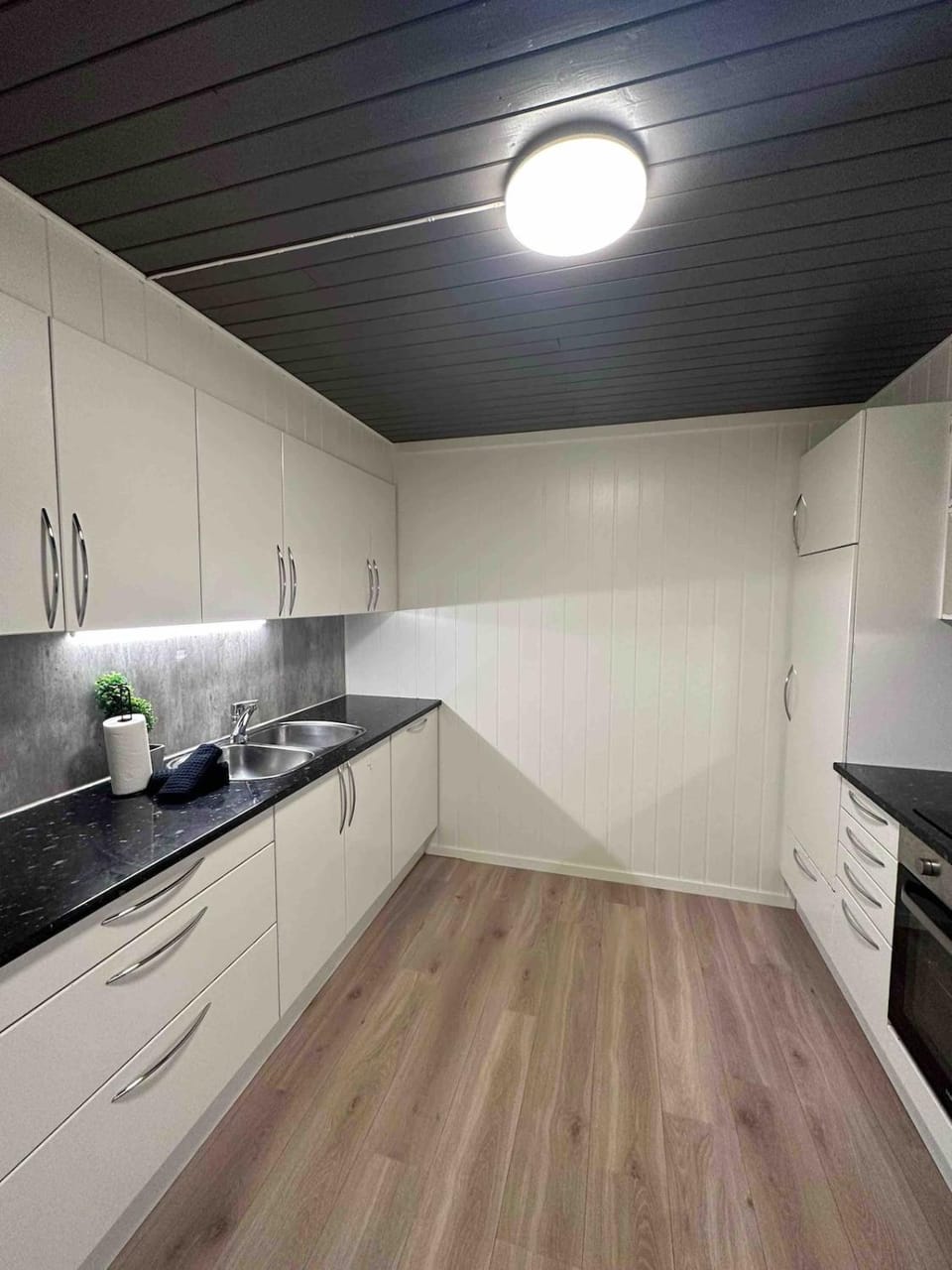 Kitchen or kitchenette, stove