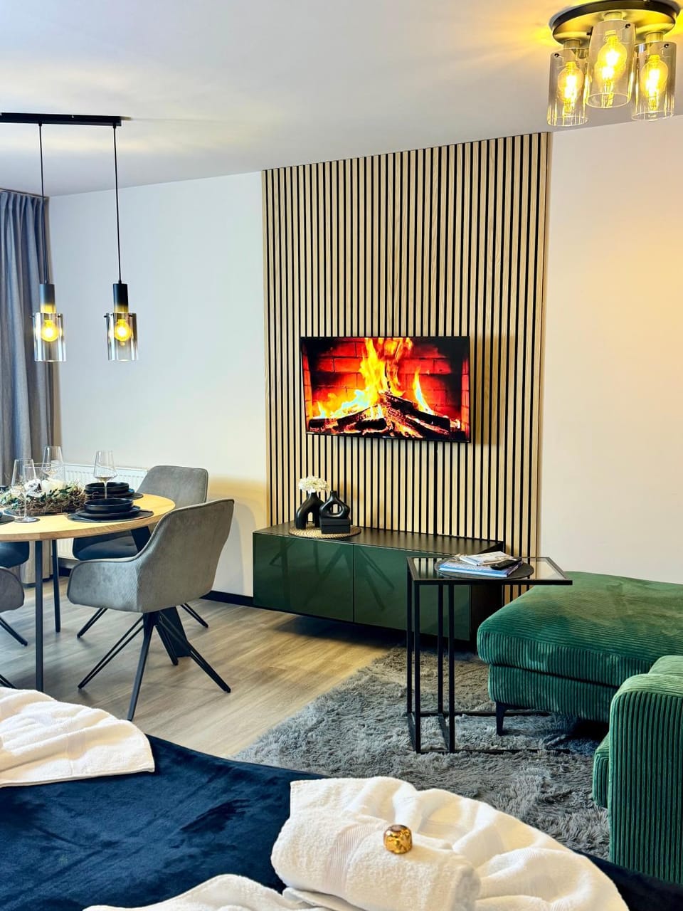 Bed, TV and multimedia, Living room, Photo of the whole room, Seating area, Dining area