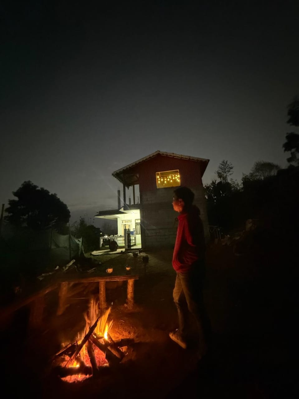 Night, BBQ facilities, fireplace