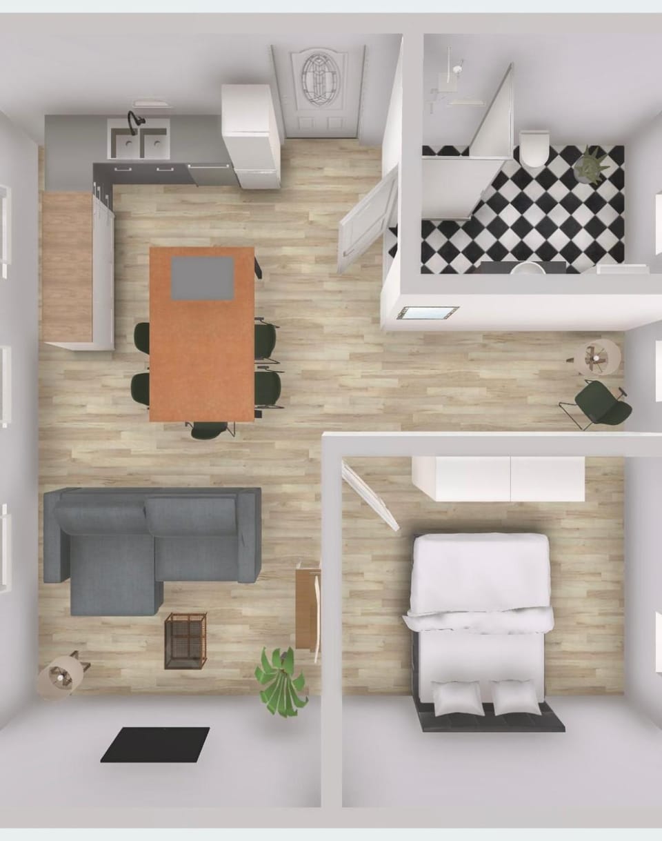 Property building, Living room, Seating area, Bedroom, kitchen