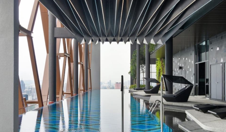 Patio, Living room, Seating area, Pool view, Swimming pool, sunbed