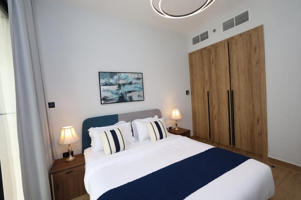 Bed, wardrobe