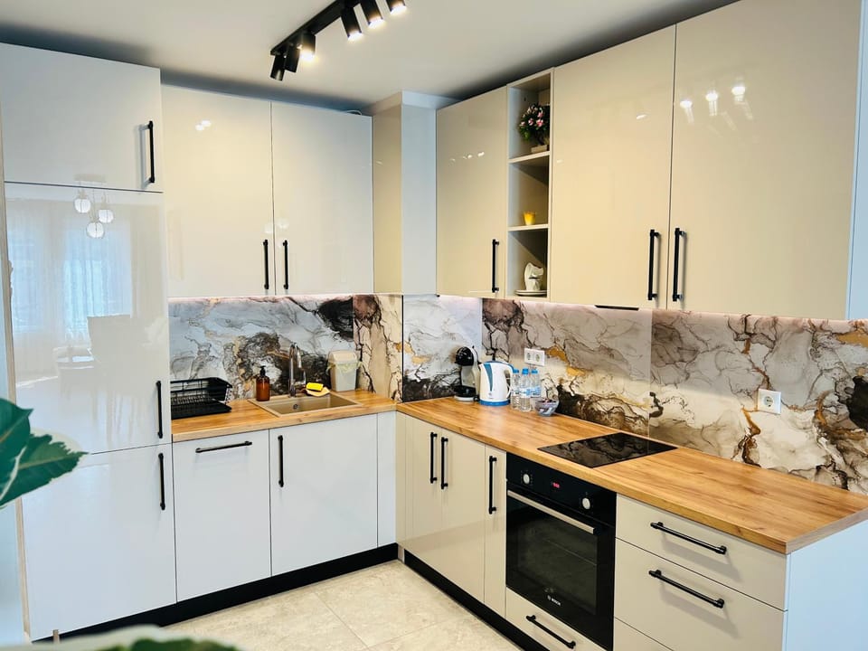 Kitchen or kitchenette, dishwasher, oven, stove