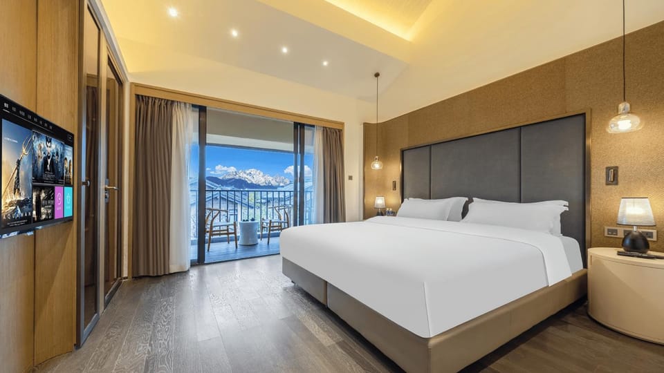 Bed, Natural landscape, Bedroom, Mountain view