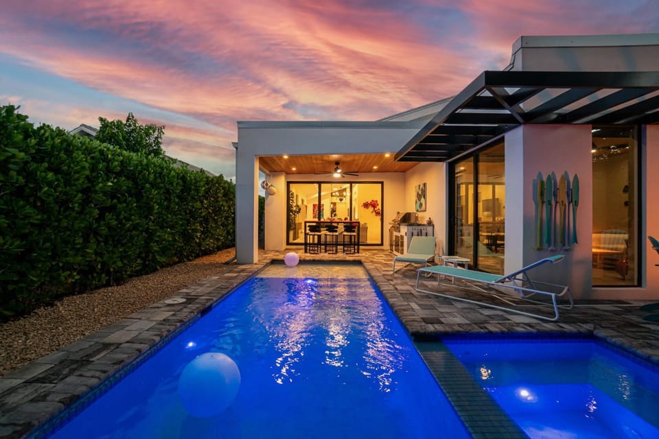 Patio, Night, Natural landscape, Swimming pool