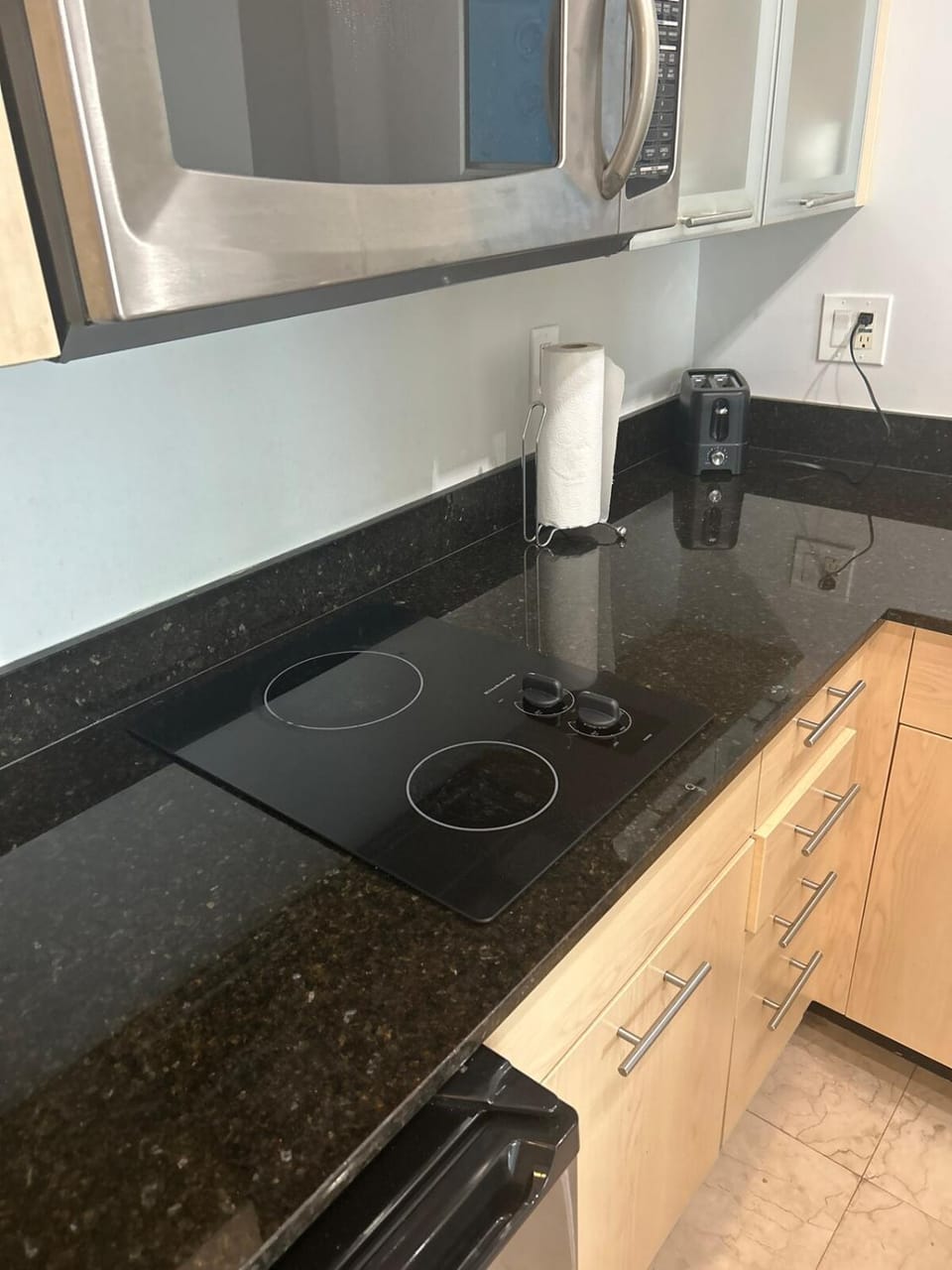 Kitchen or kitchenette, stove