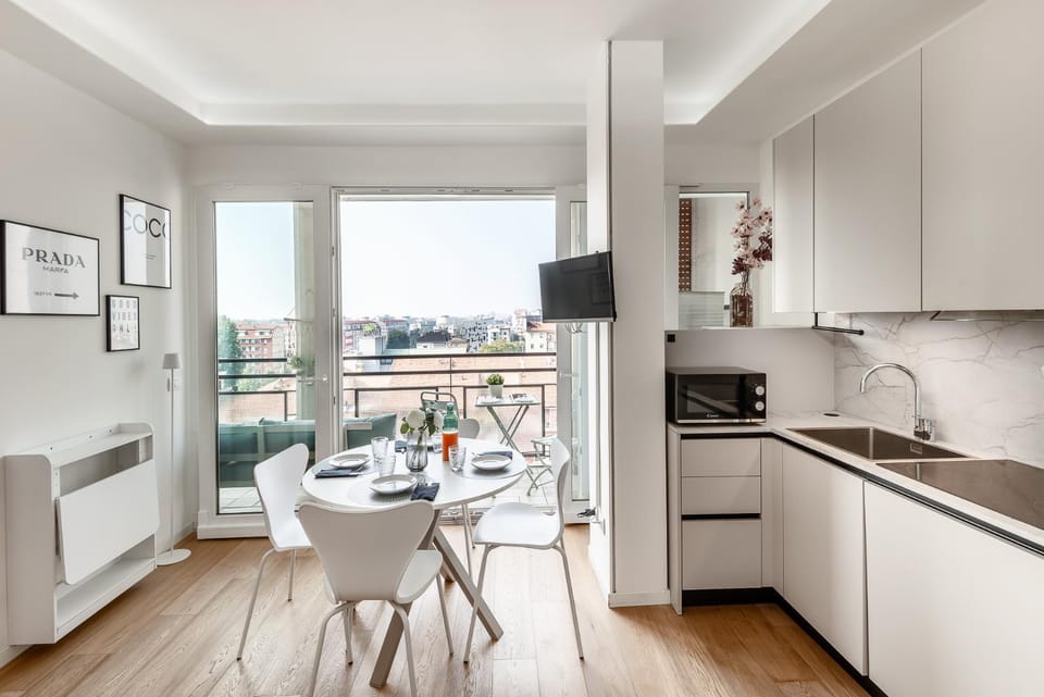 Kitchen or kitchenette, Living room, Seating area, Dining area, stove