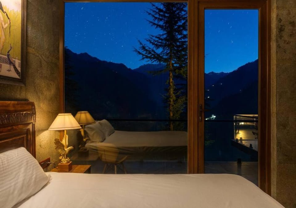 Bed, Night, Bedroom, Mountain view