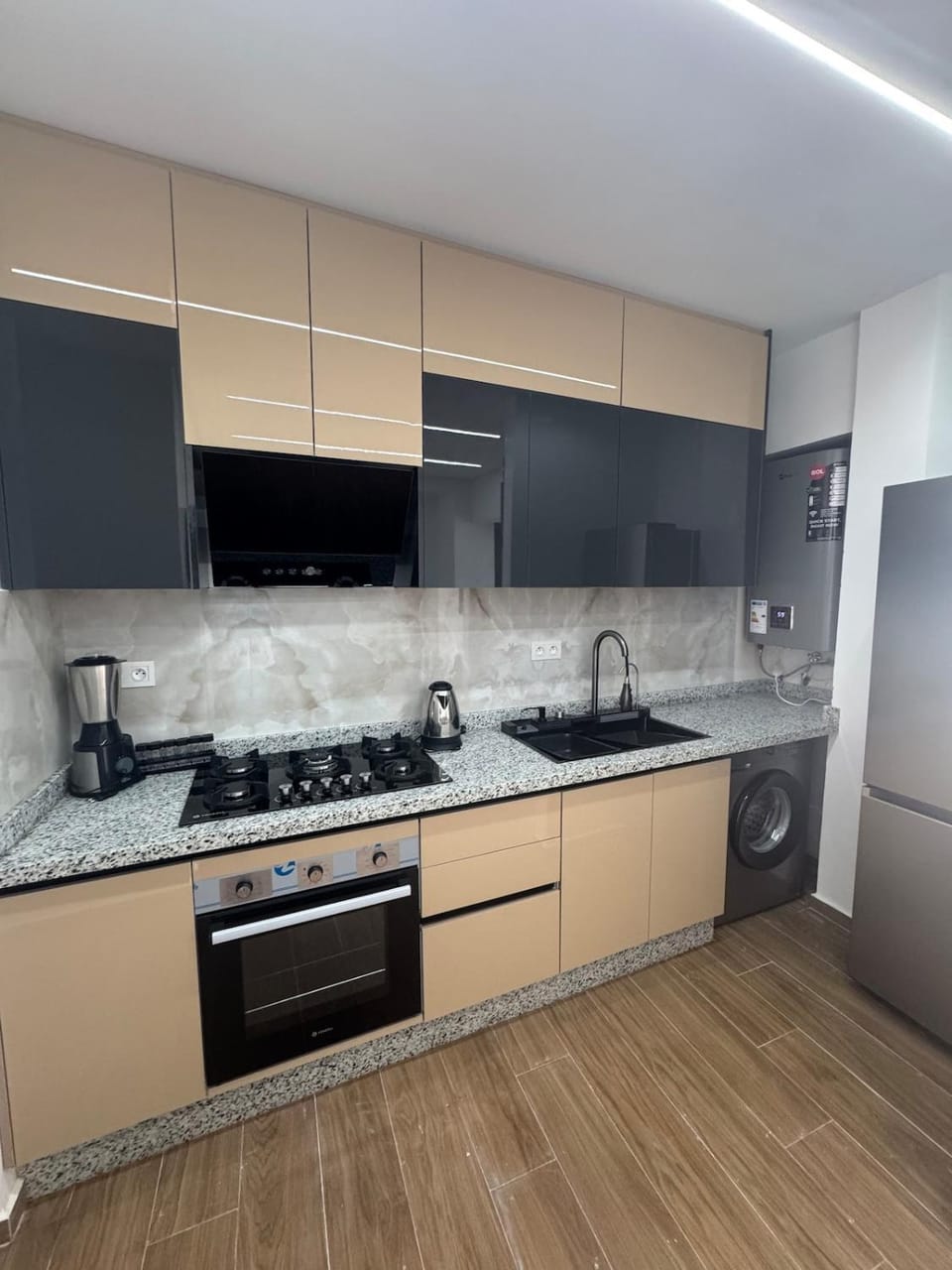 Kitchen or kitchenette, stove