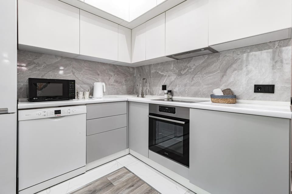 Kitchen or kitchenette, dishwasher, minibar, oven, stove