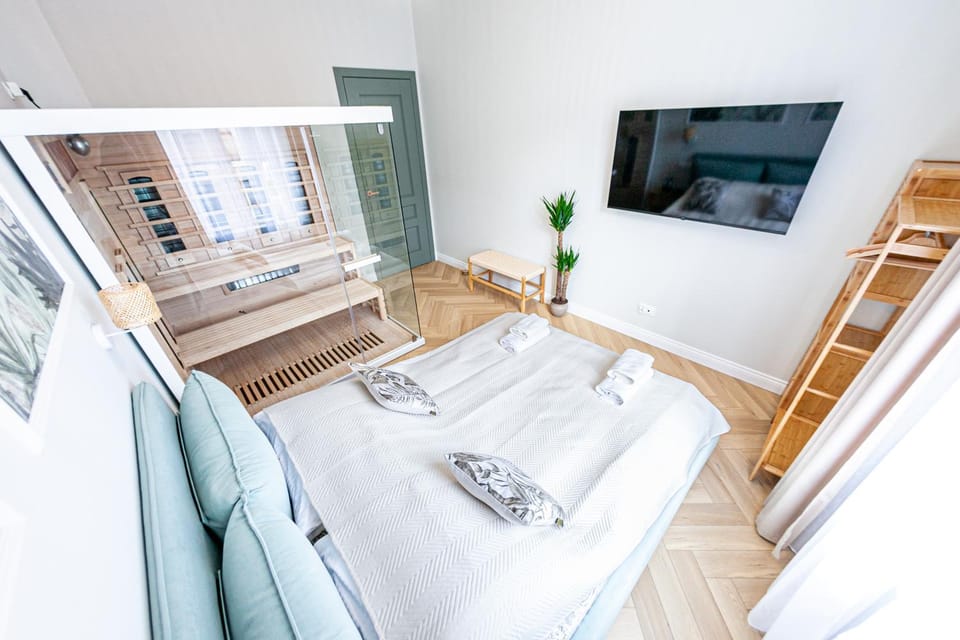 Bed, Sauna, Photo of the whole room, Bedroom, towels