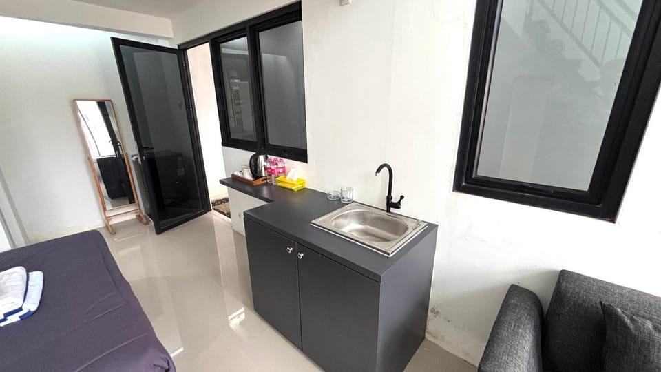 Kitchen or kitchenette, stove