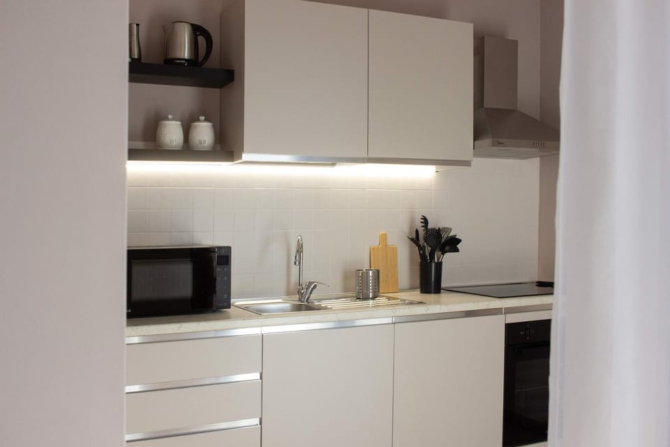 Kitchen or kitchenette, stove