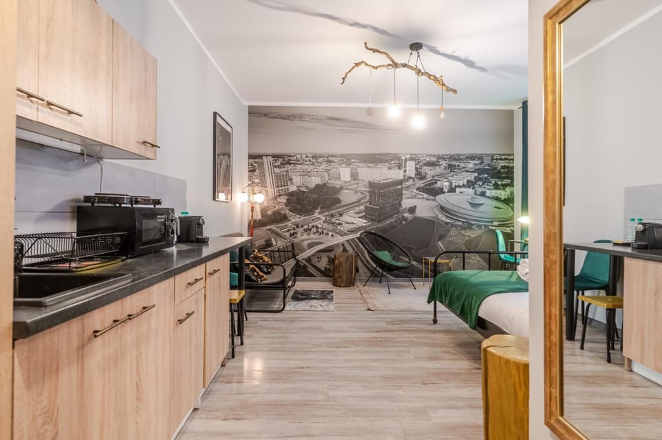 Kitchen or kitchenette, Living room, Seating area, stove