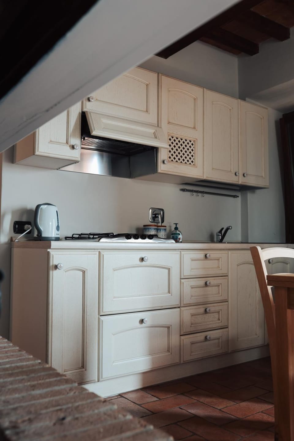 Kitchen or kitchenette, stove