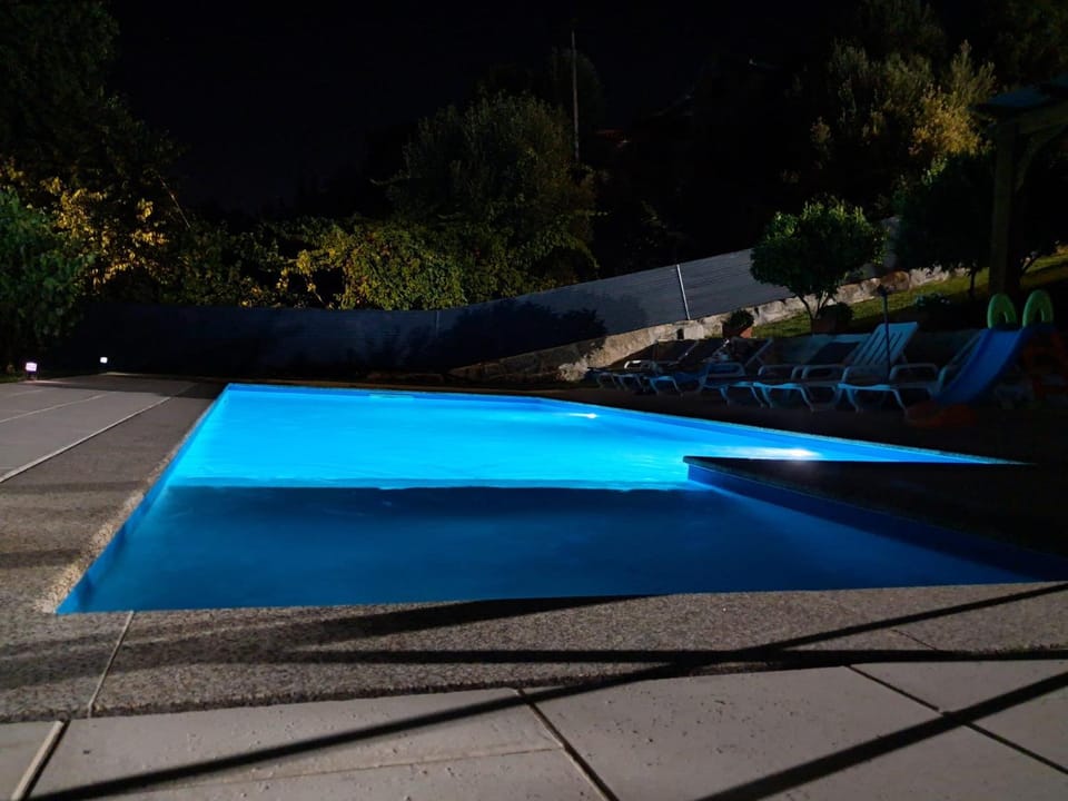 Night, Pool view, Swimming pool, sunbed
