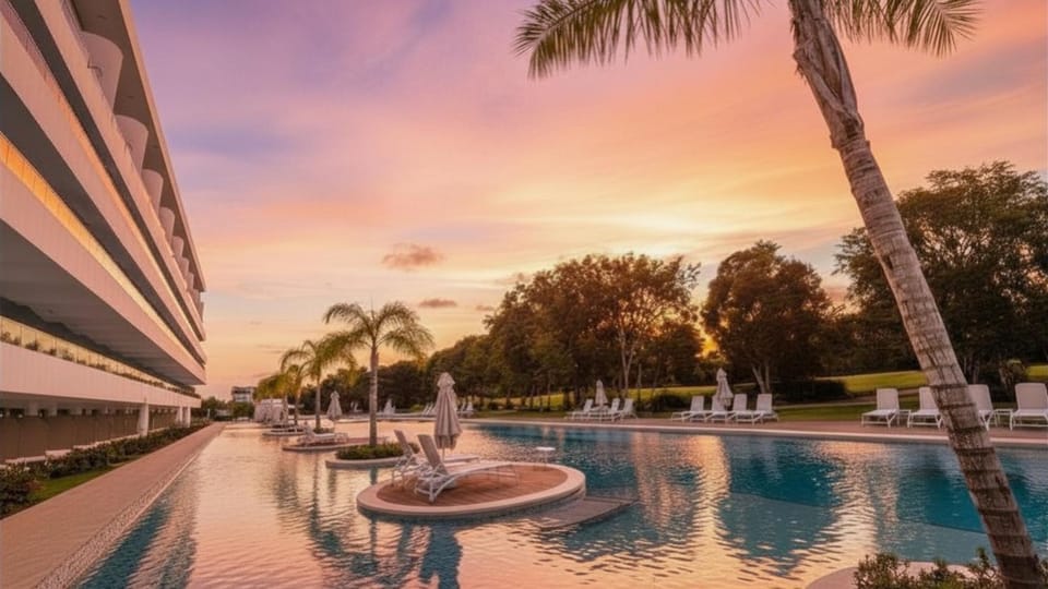Pool view, Sunset