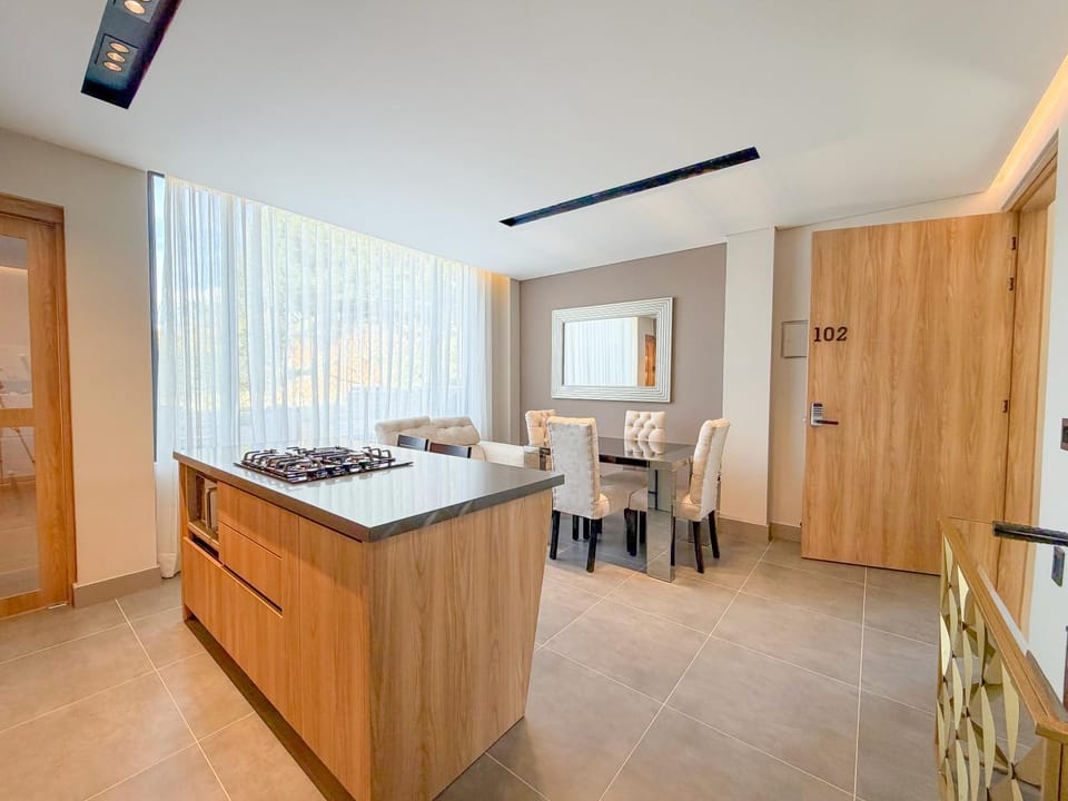 Kitchen or kitchenette, Living room, Dining area