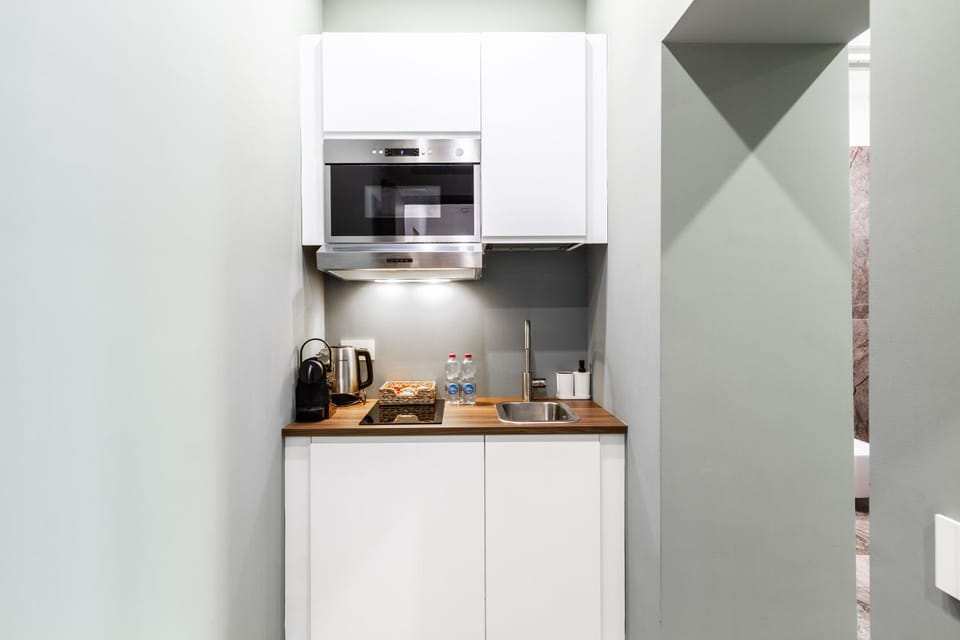 Kitchen or kitchenette, stove