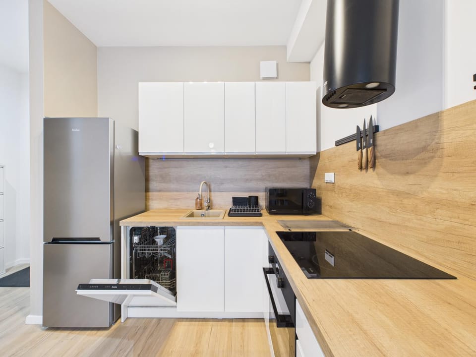 Kitchen or kitchenette, oven, stove