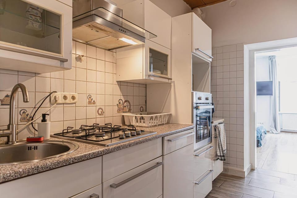 Kitchen or kitchenette, stove