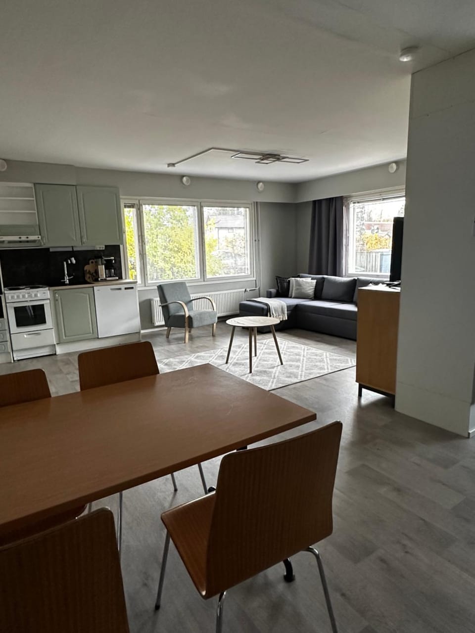 Kitchen or kitchenette, Living room, Dining area, oven